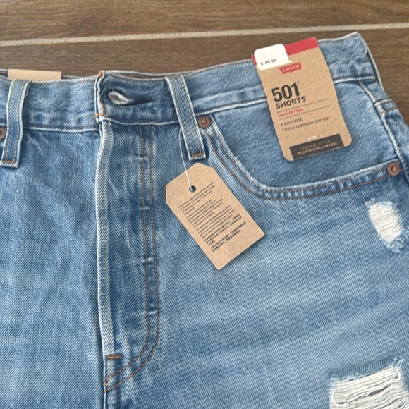 Levi's Blue Distressed Jean Shorts High-Waisted - Picture 2 of 8